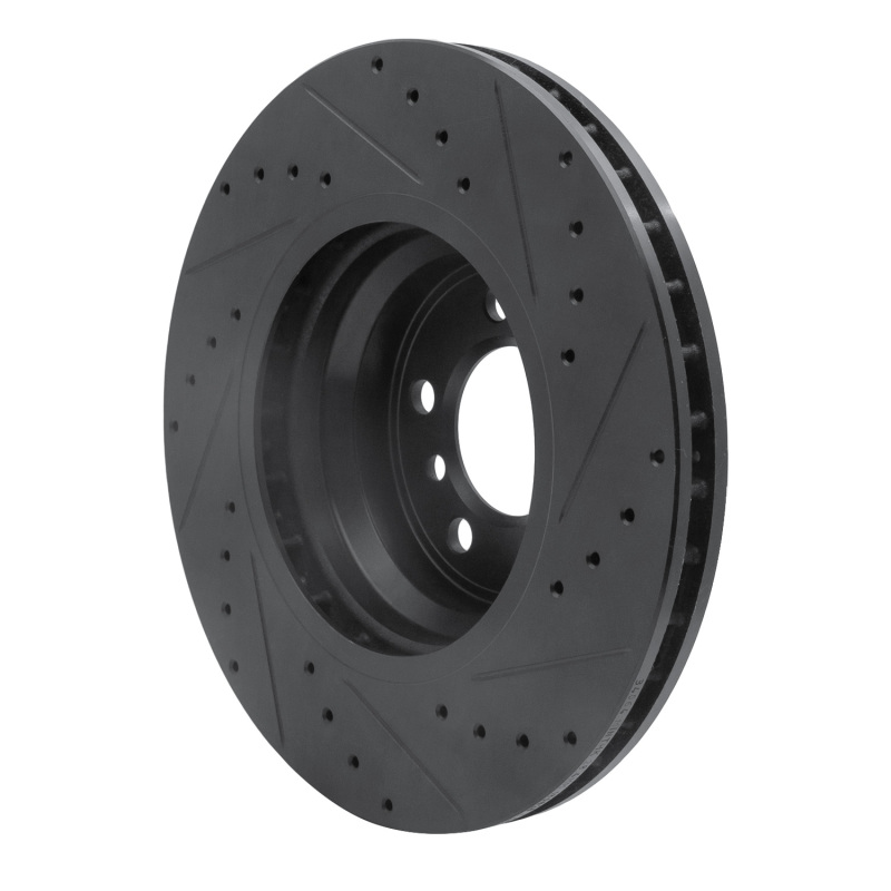 BMW 745Li Brake Rotor (1) - Front Left - R1 Concepts - Drilled & Slotted - Black - `02-`08